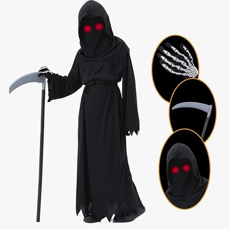 Halloween Photoshoot Cool Black Kids Grim Reaper Robe