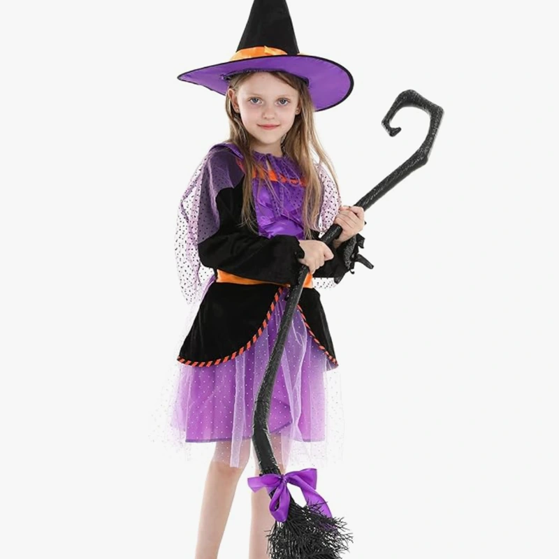 Halloween Photoshoot Purple Sparkly Kids Witch Dress